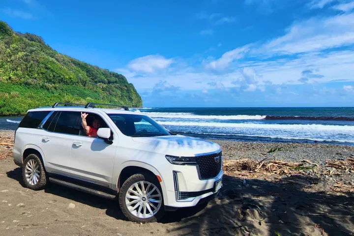 a car parked on a beach
